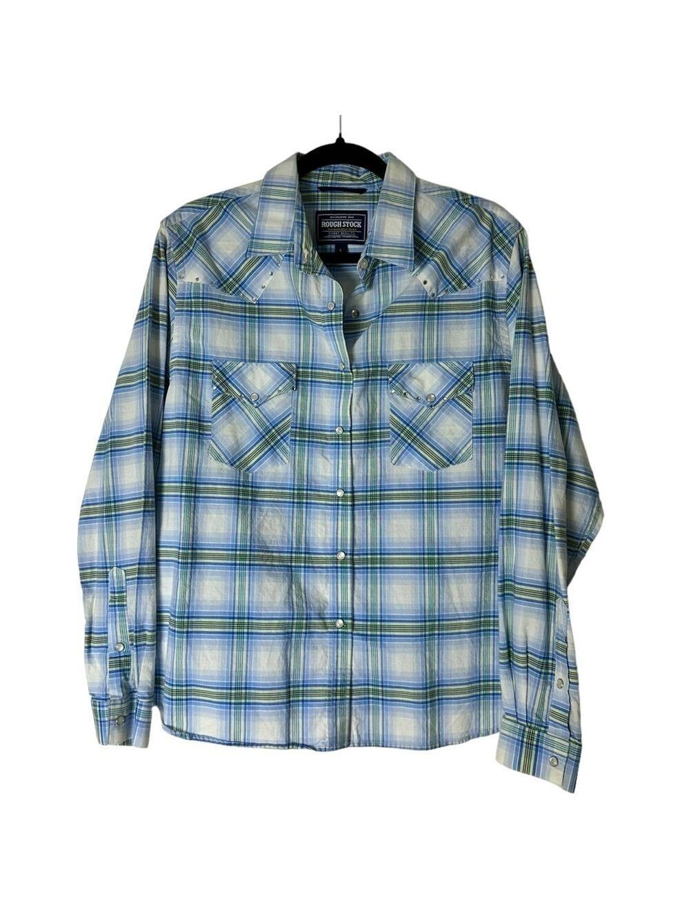 Panhandle Slim Rough Stock Women Large Plaid Shirt Pearl Snaps Rodeo Rhinestones